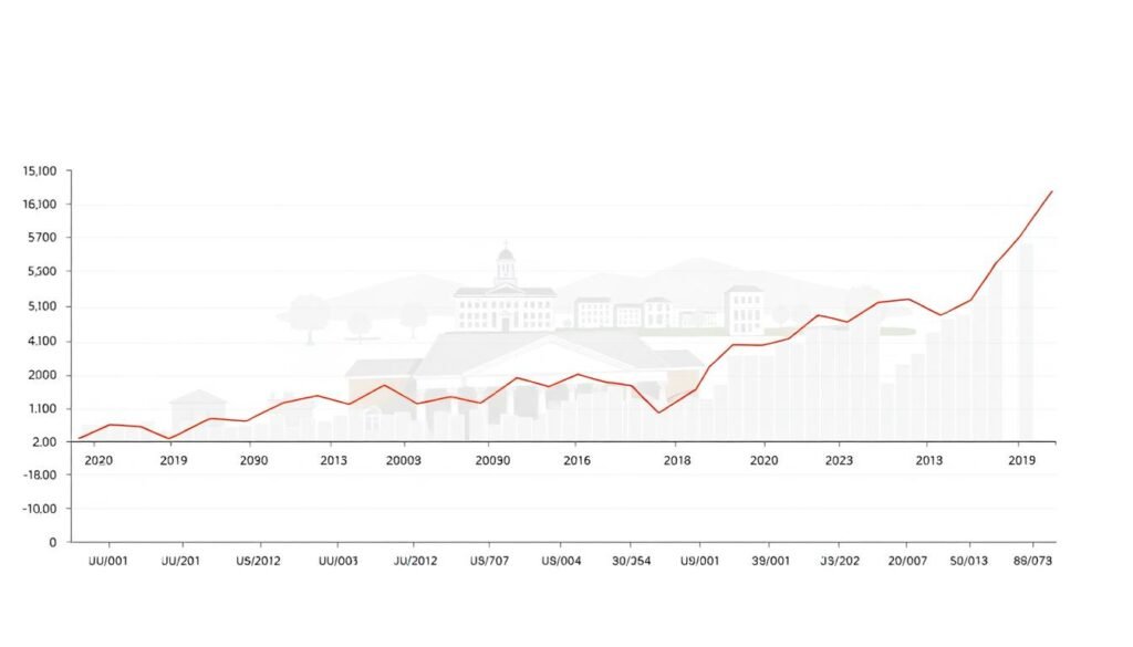 A meticulously detailed graph depicting the trends in higher education funding over the past decade, rendered in a sleek, minimalist style. The foreground showcases a series of elegant line charts and bar graphs, their visual elements precisely aligned and color-coded to convey the nuances of funding allocation, source diversification, and budgetary shifts. The middle ground features a subtle backdrop of academic buildings and campus landscapes, subtly hinting at the real-world impact of these funding trends. The background is a serene, neutral gradient, allowing the data visualizations to take center stage and command the viewer's attention. Crisp, high-resolution rendering with a soft, natural lighting scheme that enhances the clarity and sophistication of the information presented.